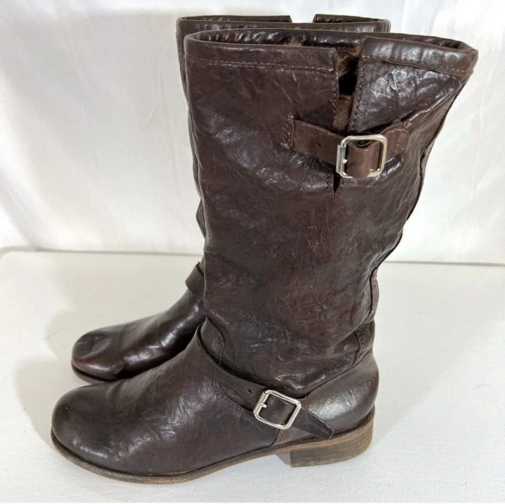 Anthropologie Chocolate Brown Leather Boots with Fur lining